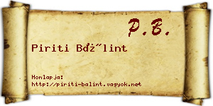 Piriti Bálint névjegykártya